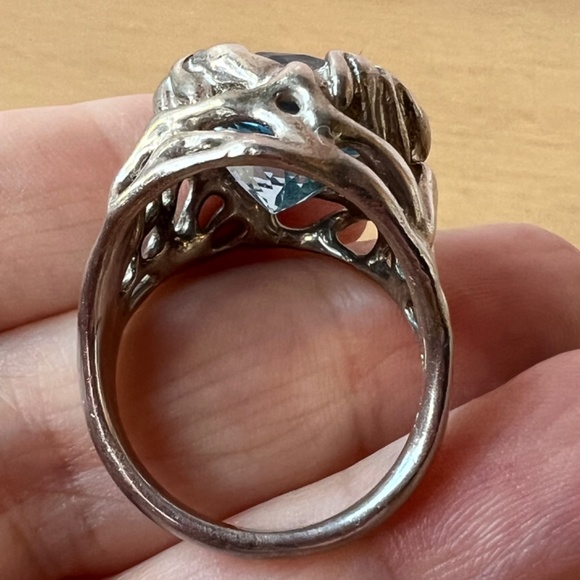 QVC Hagit Gorali Sterling Silver HUGE round Blue Topaz Statement Ring ORGANIC - Picture 5 of 16